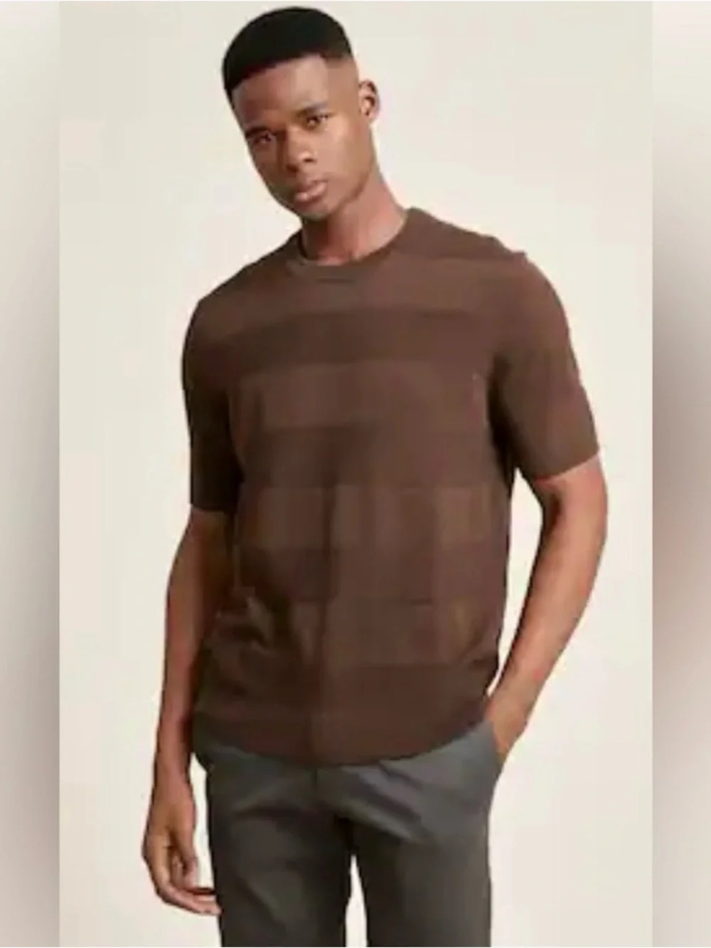 Banana Republic Sweater NWT Brown Striped Short Sleeve Mens L